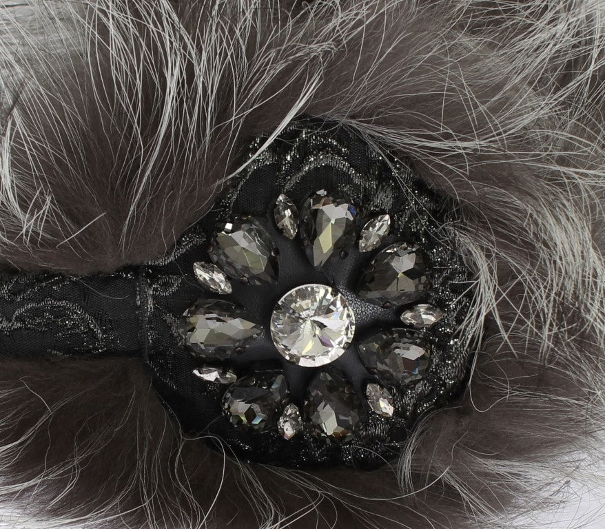 Dolce &amp; Gabbana – Ohrenschützer aus grauem Fuchspelz mit Kristallen