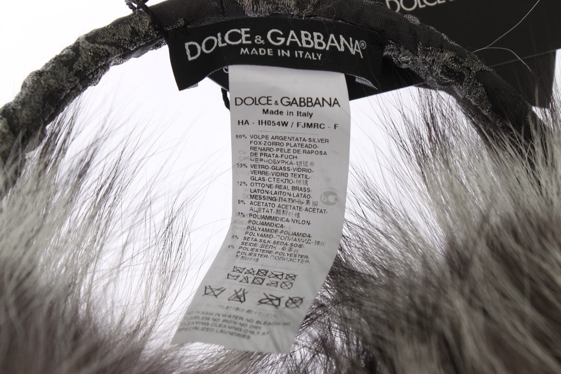 Dolce &amp; Gabbana – Ohrenschützer aus grauem Fuchspelz mit Kristallen