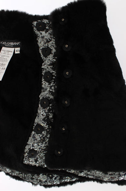 Dolce &amp; Gabbana – Schulterschal mit Blumenmuster und Wieselfell in Silber