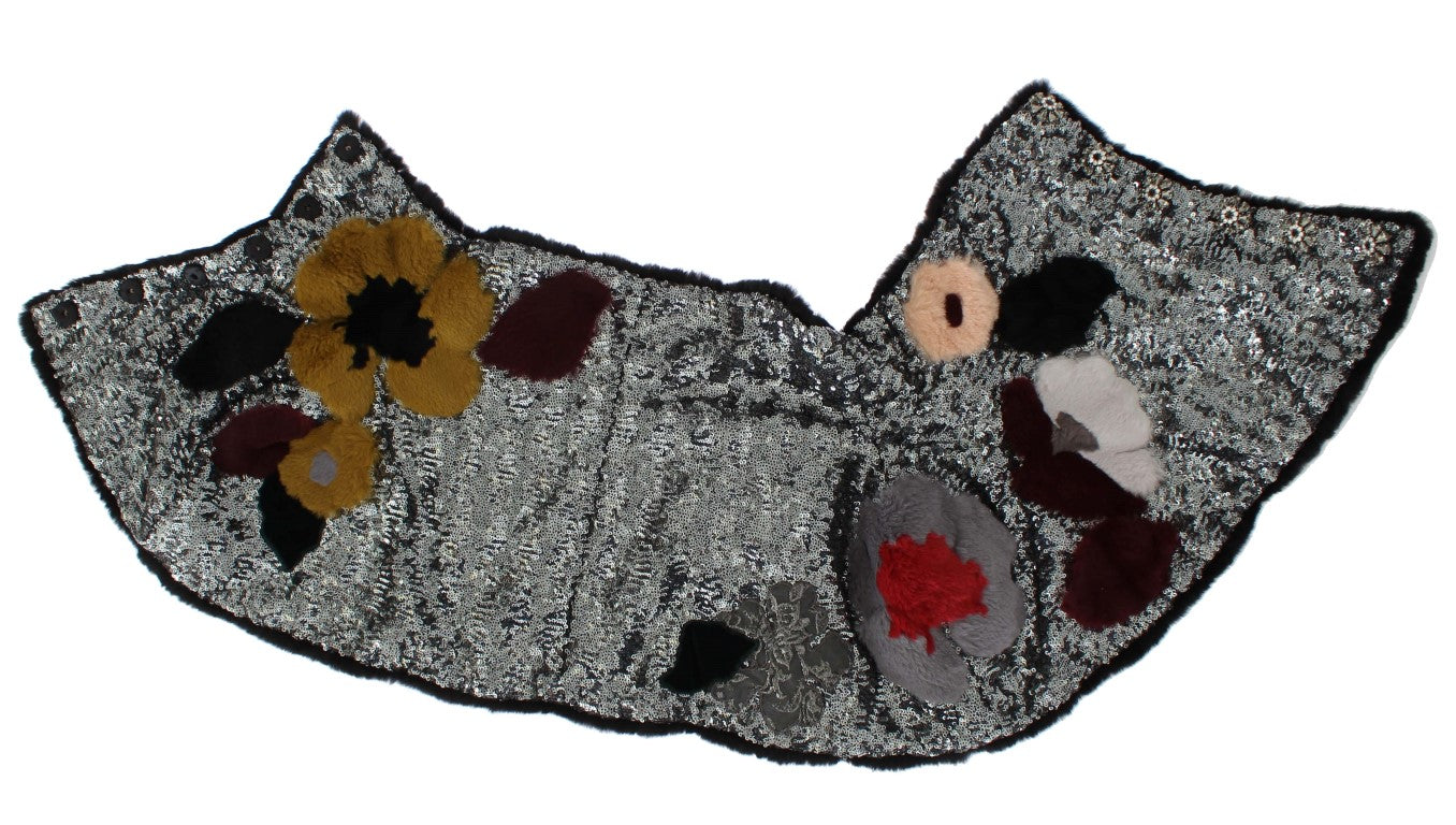 Dolce &amp; Gabbana – Schulterschal mit Blumenmuster und Wieselfell in Silber