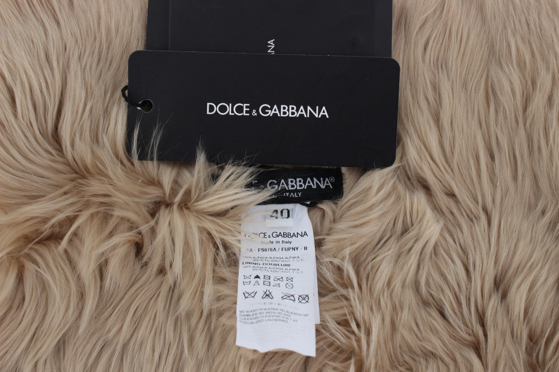 Dolce &amp; Gabbana, Beigefarbener Schal mit Alpaka-Kragen