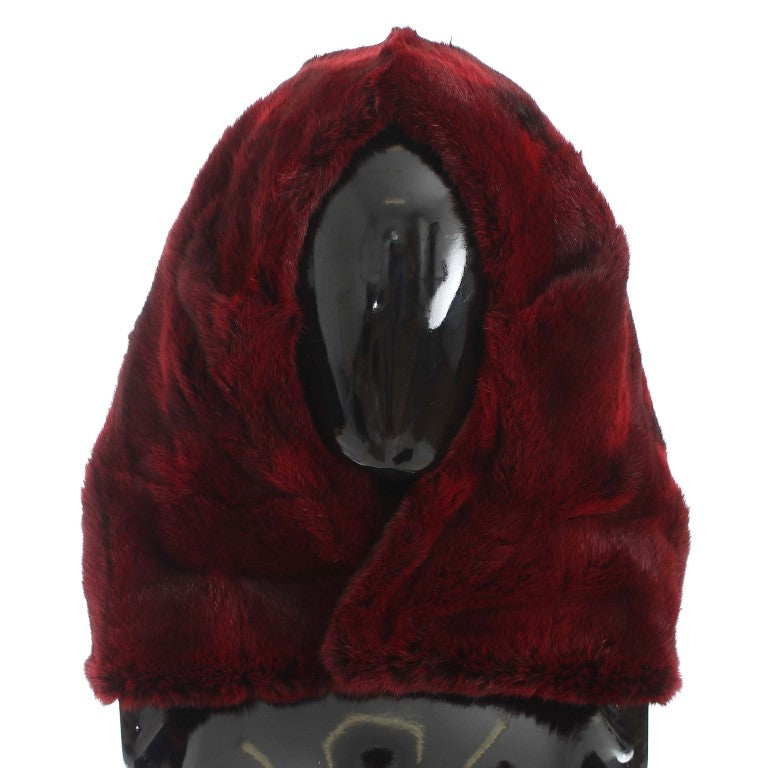 Dolce &amp; Gabbana Bordeaux Hamster Pelz Häkeln Kapuze Schal Hut