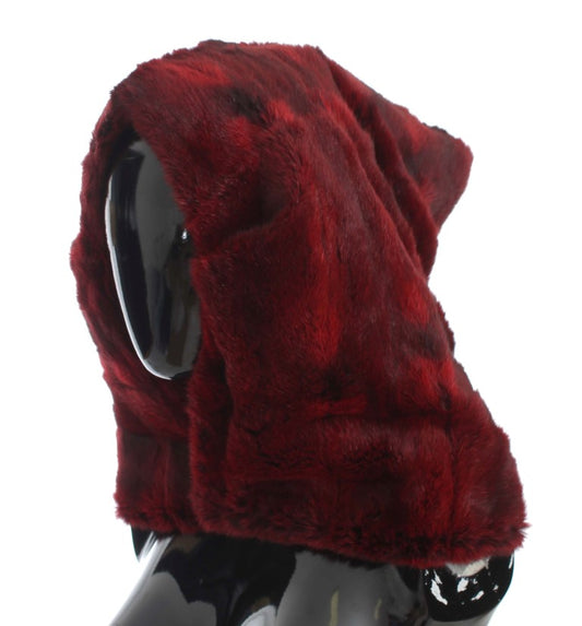 Dolce &amp; Gabbana Bordeaux Hamster Pelz Häkeln Kapuze Schal Hut