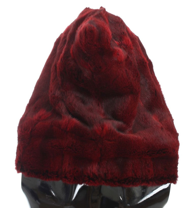 Dolce &amp; Gabbana Bordeaux Hamster Pelz Häkeln Kapuze Schal Hut