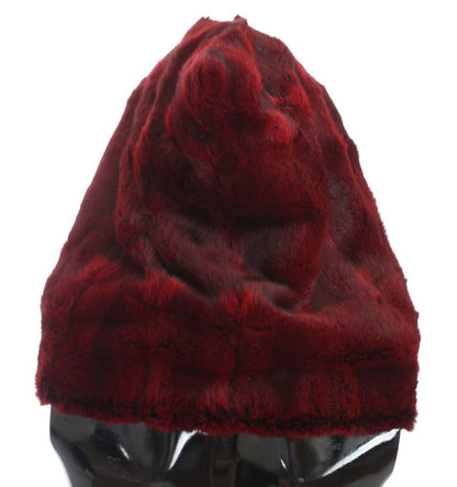 Dolce &amp; Gabbana Bordeaux Hamster Pelz Häkeln Kapuze Schal Hut