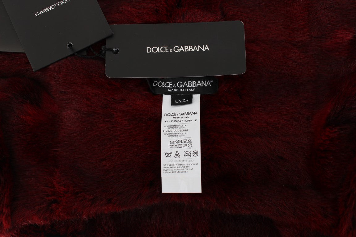 Dolce &amp; Gabbana Bordeaux Hamster Pelz Häkeln Kapuze Schal Hut