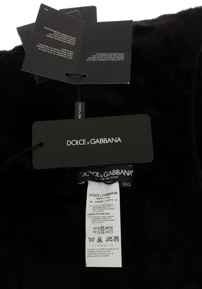 Dolce &amp; Gabbana Schwarzer Wieselfell-Häkelschal mit Kapuze