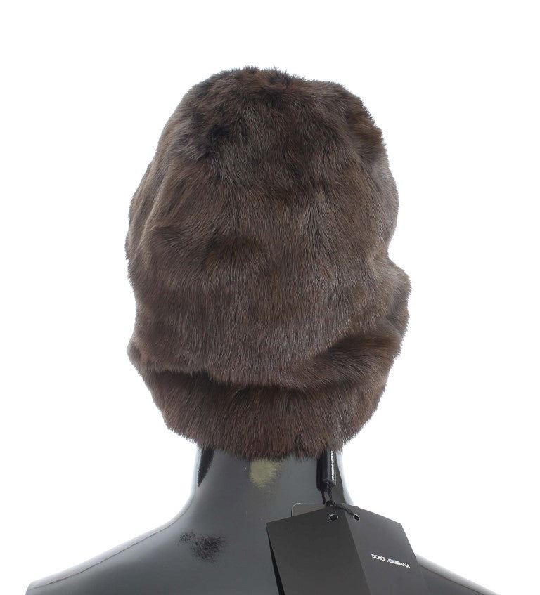Dolce &amp; Gabbana Braune Wieselpelz-Mütze aus Kaschmir für Damen