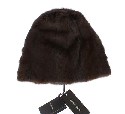 Dolce &amp; Gabbana Braune Wieselpelz-Mütze aus Kaschmir für Damen