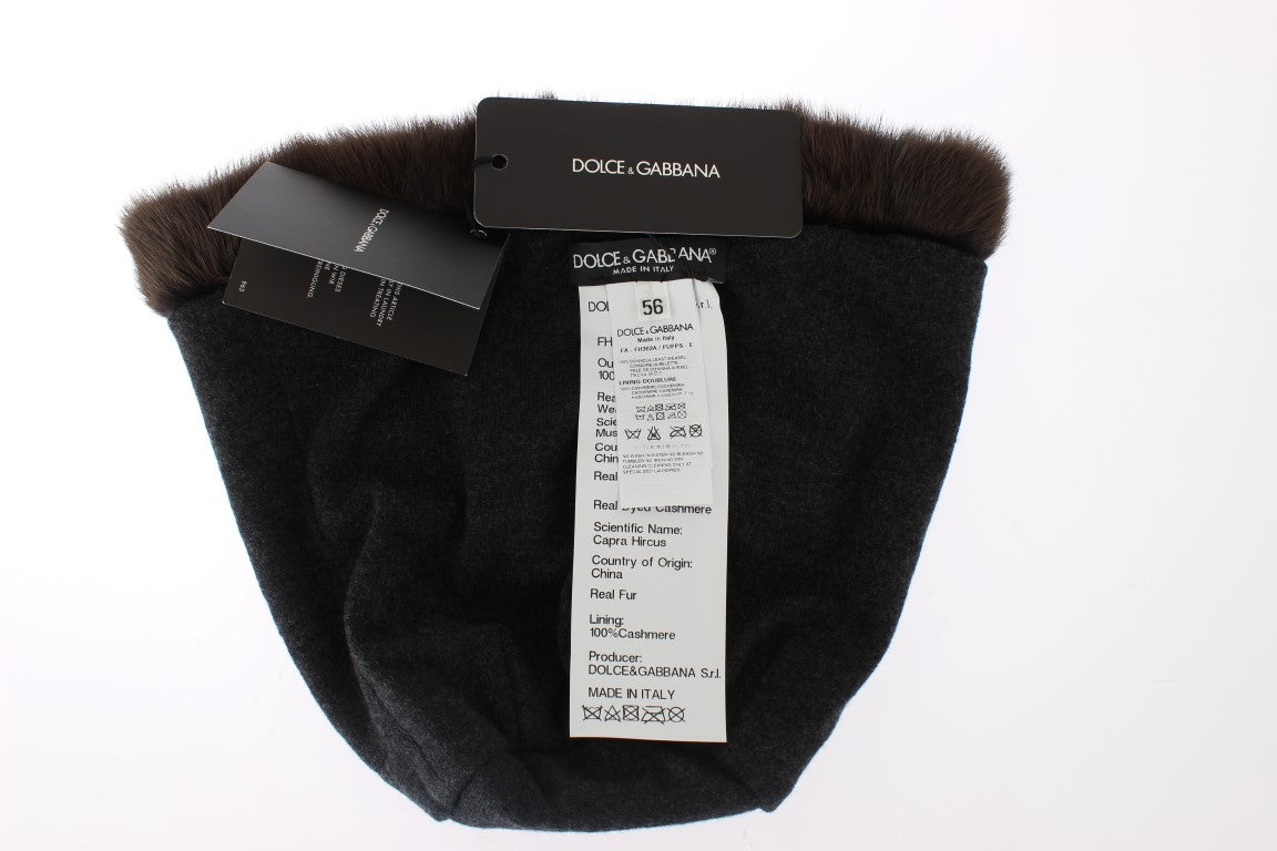 Dolce &amp; Gabbana Braune Wieselpelz-Mütze aus Kaschmir für Damen