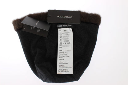 Dolce &amp; Gabbana Braune Wieselpelz-Mütze aus Kaschmir für Damen