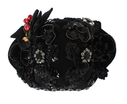 Dolce &amp; Gabbana – Broschenhut mit schwarzen Kristallen und goldenen Kirschen