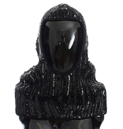 Dolce &amp; Gabbana – Schwarze Strickmütze mit Pailletten und Kapuze