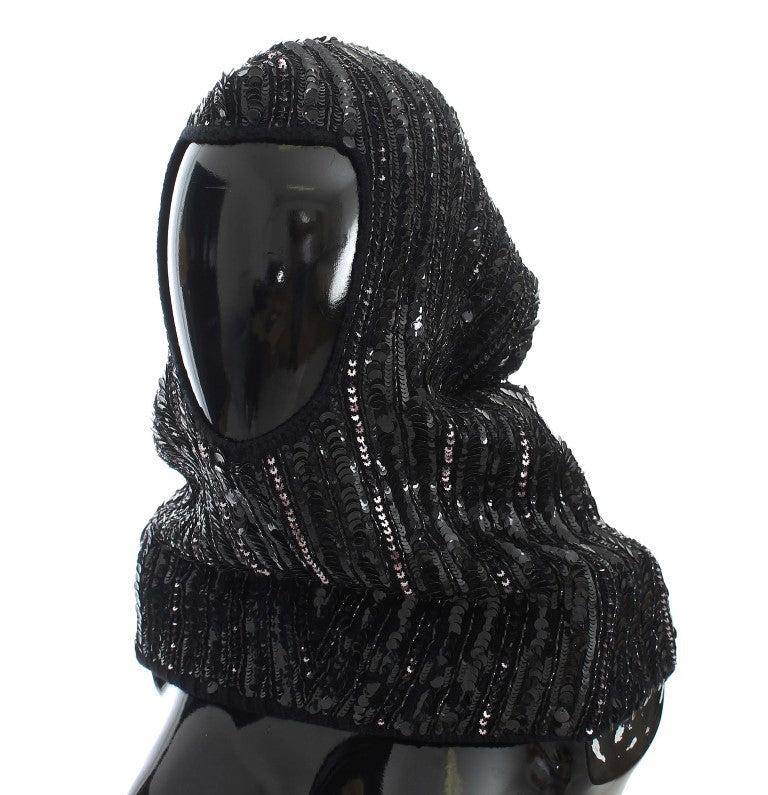 Dolce &amp; Gabbana – Schwarze Strickmütze mit Pailletten und Kapuze