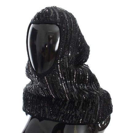 Dolce &amp; Gabbana – Schwarze Strickmütze mit Pailletten und Kapuze