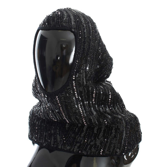 Dolce &amp; Gabbana – Schwarze Strickmütze mit Pailletten und Kapuze