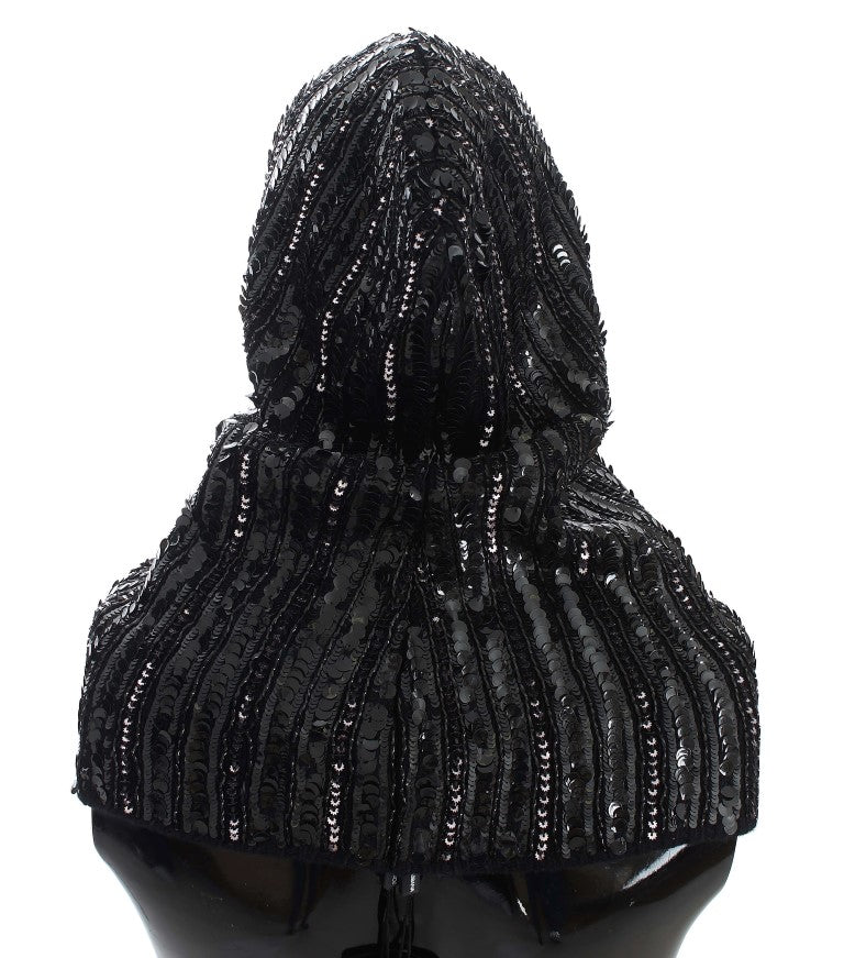 Dolce &amp; Gabbana – Schwarze Strickmütze mit Pailletten und Kapuze