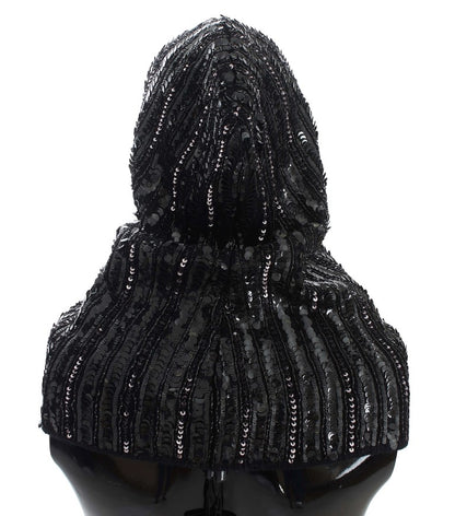 Dolce &amp; Gabbana – Schwarze Strickmütze mit Pailletten und Kapuze
