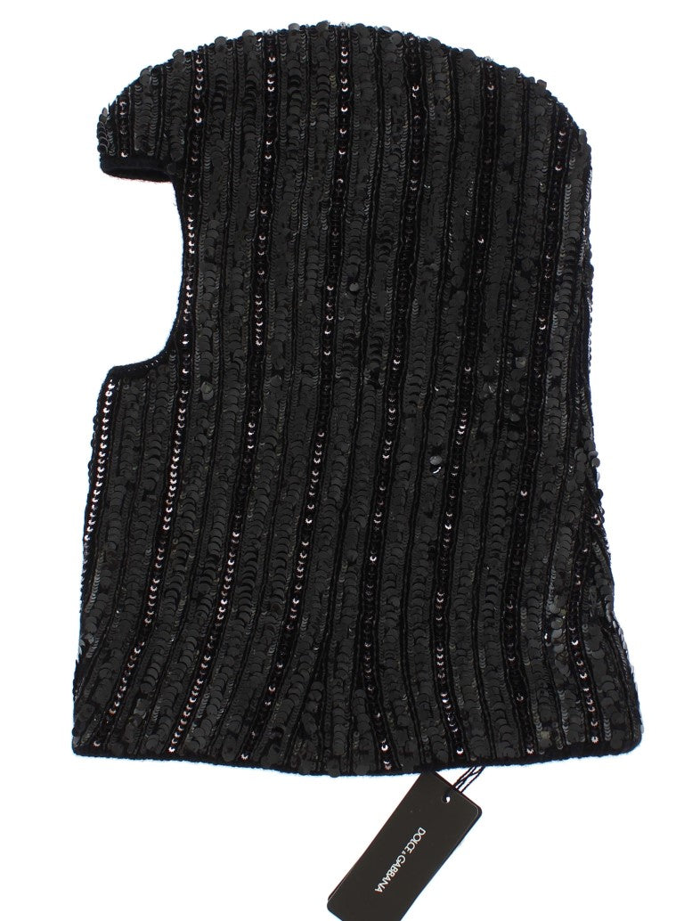 Dolce &amp; Gabbana – Schwarze Strickmütze mit Pailletten und Kapuze