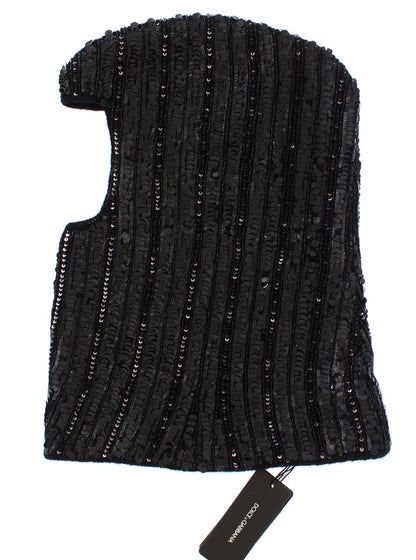 Dolce &amp; Gabbana – Schwarze Strickmütze mit Pailletten und Kapuze