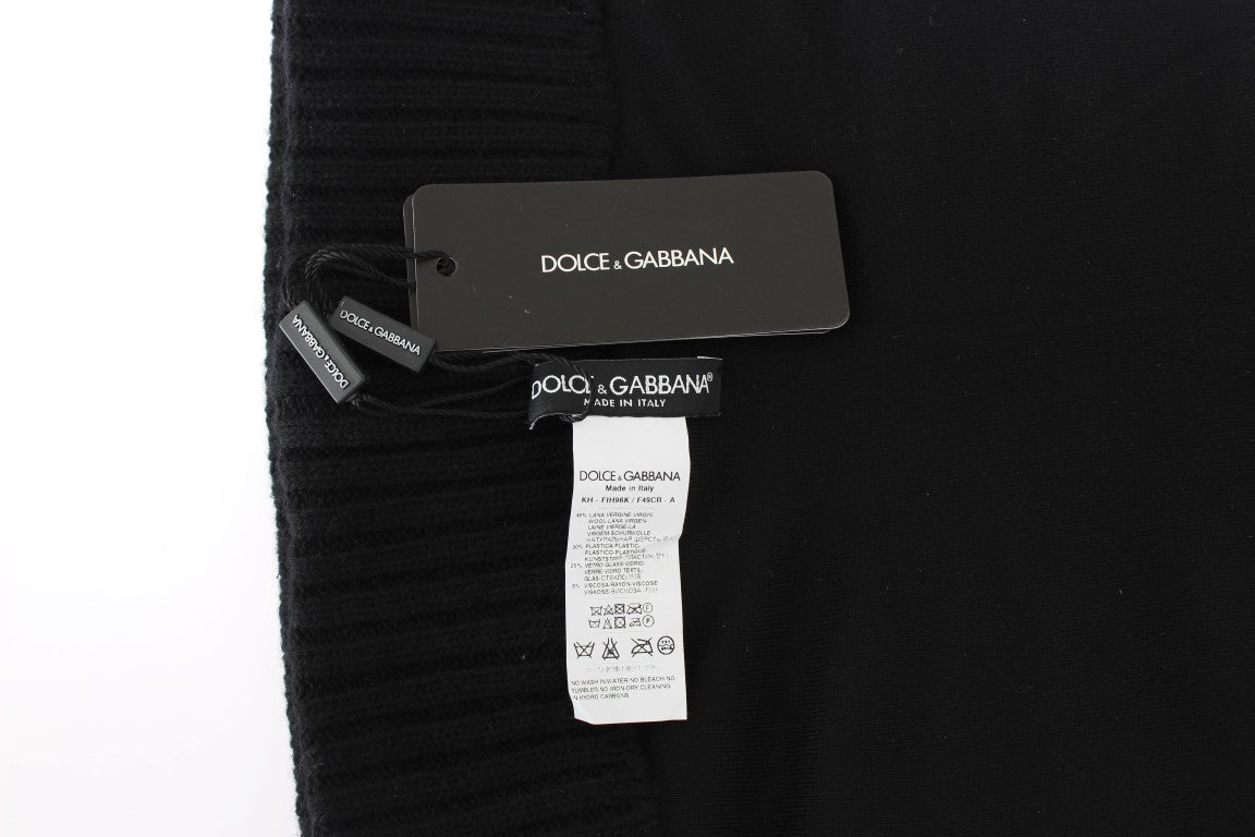 Dolce &amp; Gabbana – Schwarze Strickmütze mit Pailletten und Kapuze