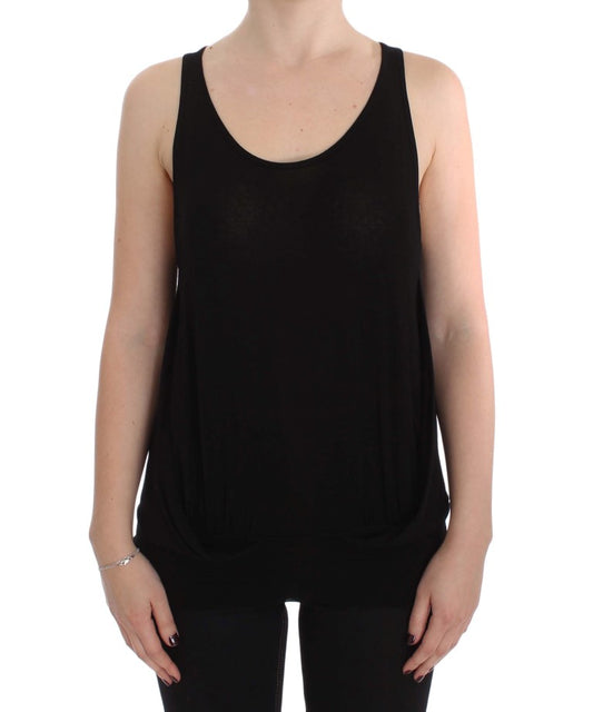 PLEIN SUD Schwarze ärmellose Stretchbluse