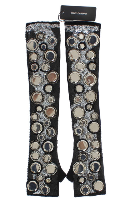 Dolce &amp; Gabbana – Fingerlose Handschuhe aus schwarzem Kaschmir mit Pailletten