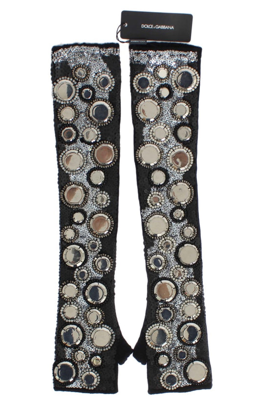 Dolce &amp; Gabbana – Fingerlose Handschuhe aus schwarzem Kaschmir mit Pailletten