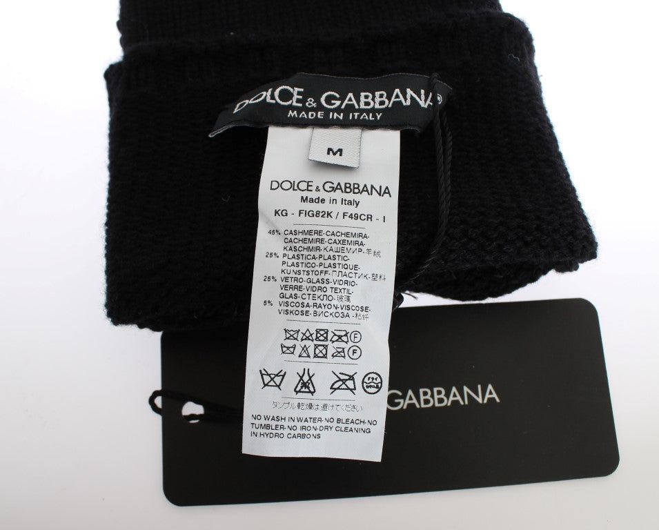Dolce &amp; Gabbana – Fingerlose Handschuhe aus schwarzem Kaschmir mit Pailletten