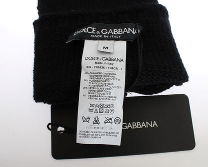 Dolce &amp; Gabbana – Fingerlose Handschuhe aus schwarzem Kaschmir mit Pailletten