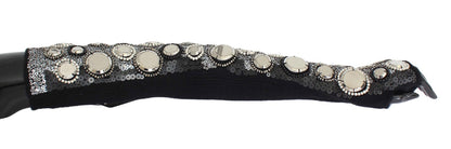 Dolce &amp; Gabbana – Fingerlose Handschuhe aus schwarzem Kaschmir mit Pailletten