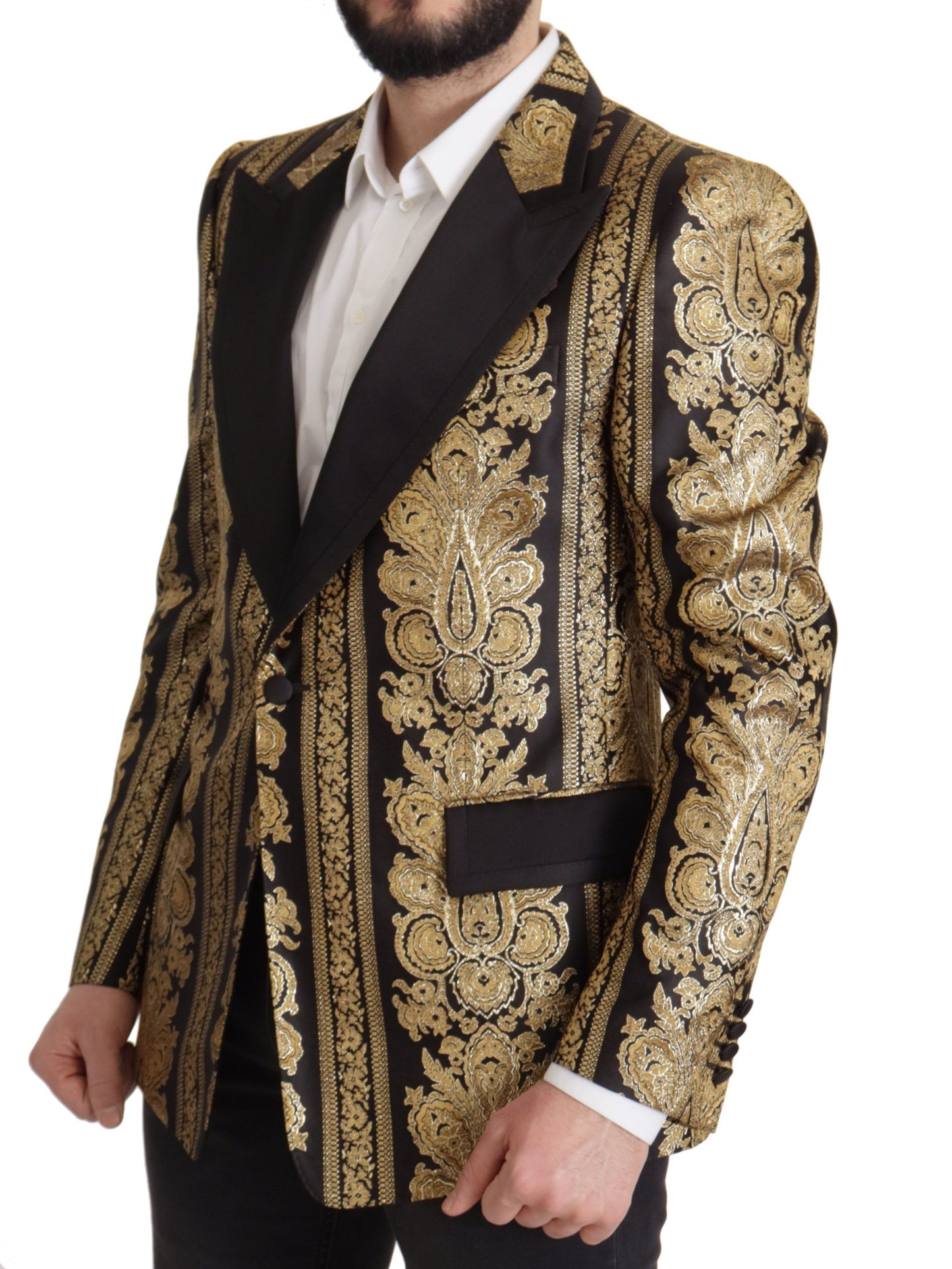 Dolce &amp; Gabbana – Einreihiger Blazer aus Jacquard in Schwarz und Gold