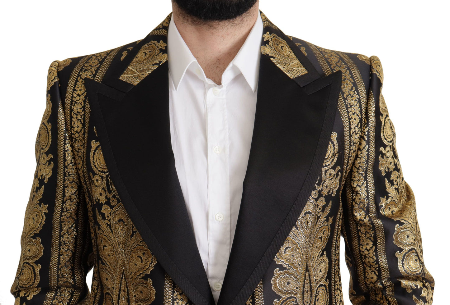 Dolce &amp; Gabbana – Einreihiger Blazer aus Jacquard in Schwarz und Gold