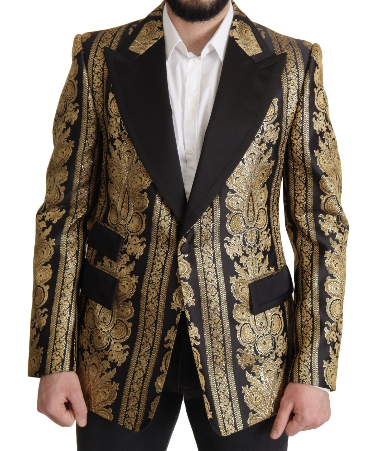 Dolce &amp; Gabbana – Einreihiger Blazer aus Jacquard in Schwarz und Gold