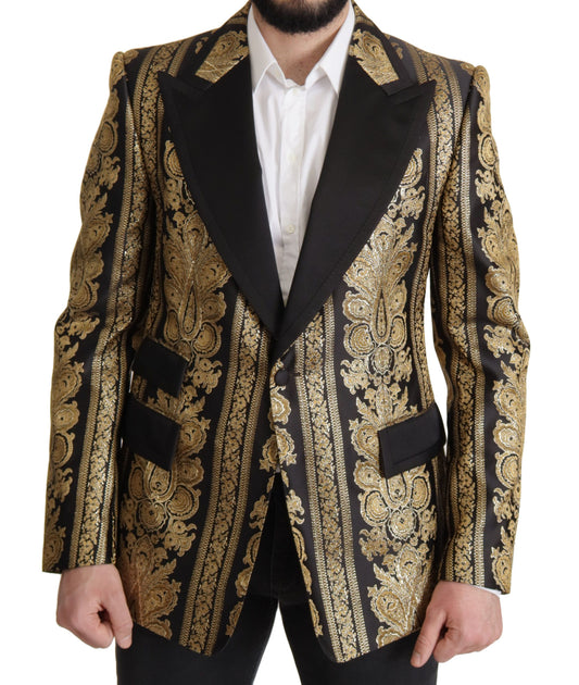 Dolce &amp; Gabbana – Einreihiger Blazer aus Jacquard in Schwarz und Gold