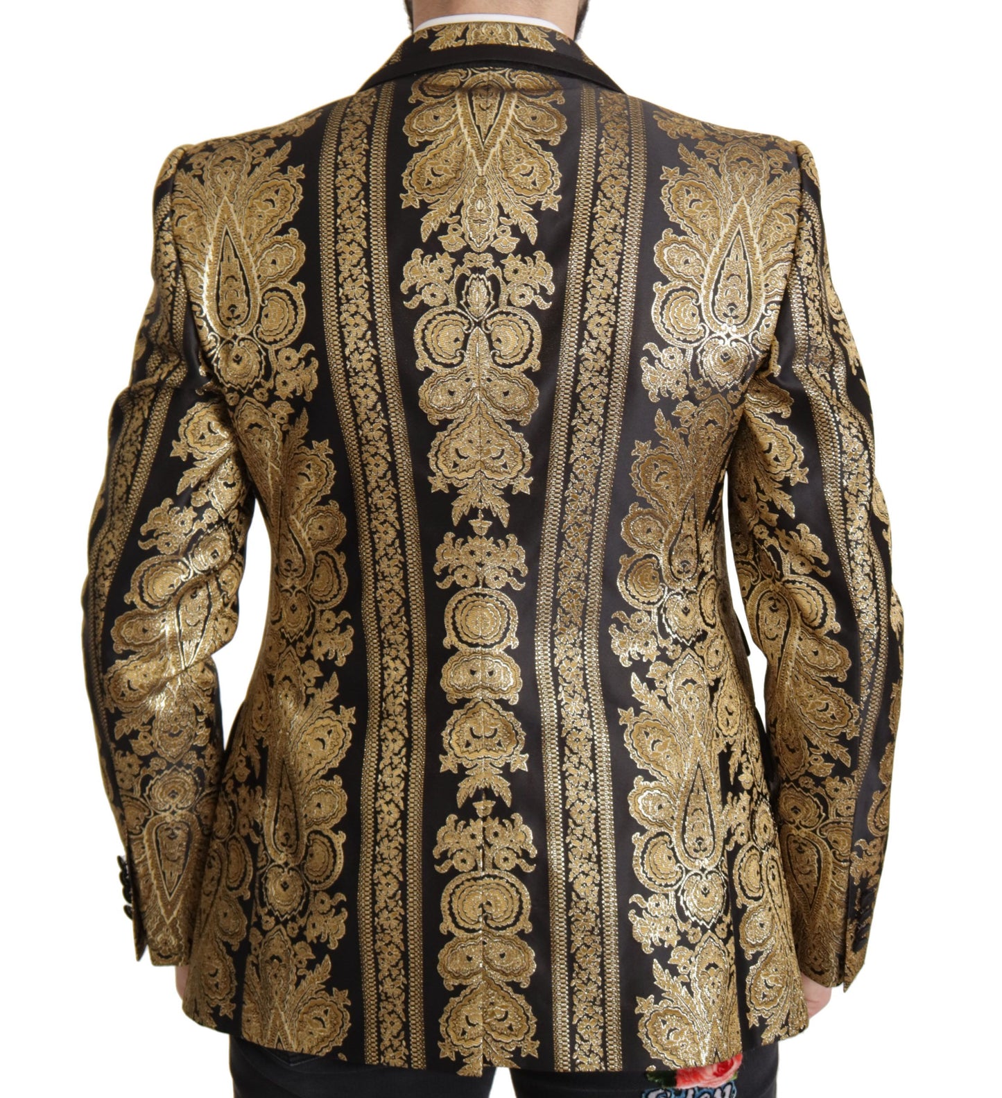 Dolce &amp; Gabbana – Einreihiger Blazer aus Jacquard in Schwarz und Gold