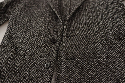 Dolce &amp; Gabbana Einreihiger Fantasy-Blazer aus grauer Baumwolle
