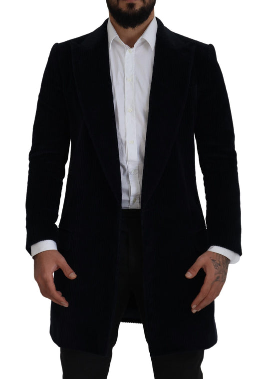 Dolce &amp; Gabbana Schwarzer Baumwoll-Cardigan, langer Mantel, Herrenjacke