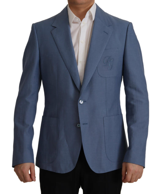 Dolce &amp; Gabbana – Blaue, einreihige Blazerjacke mit Logo