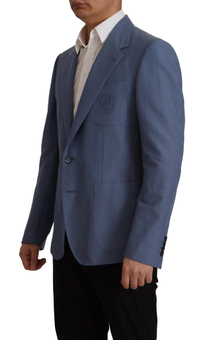 Dolce &amp; Gabbana – Blaue, einreihige Blazerjacke mit Logo