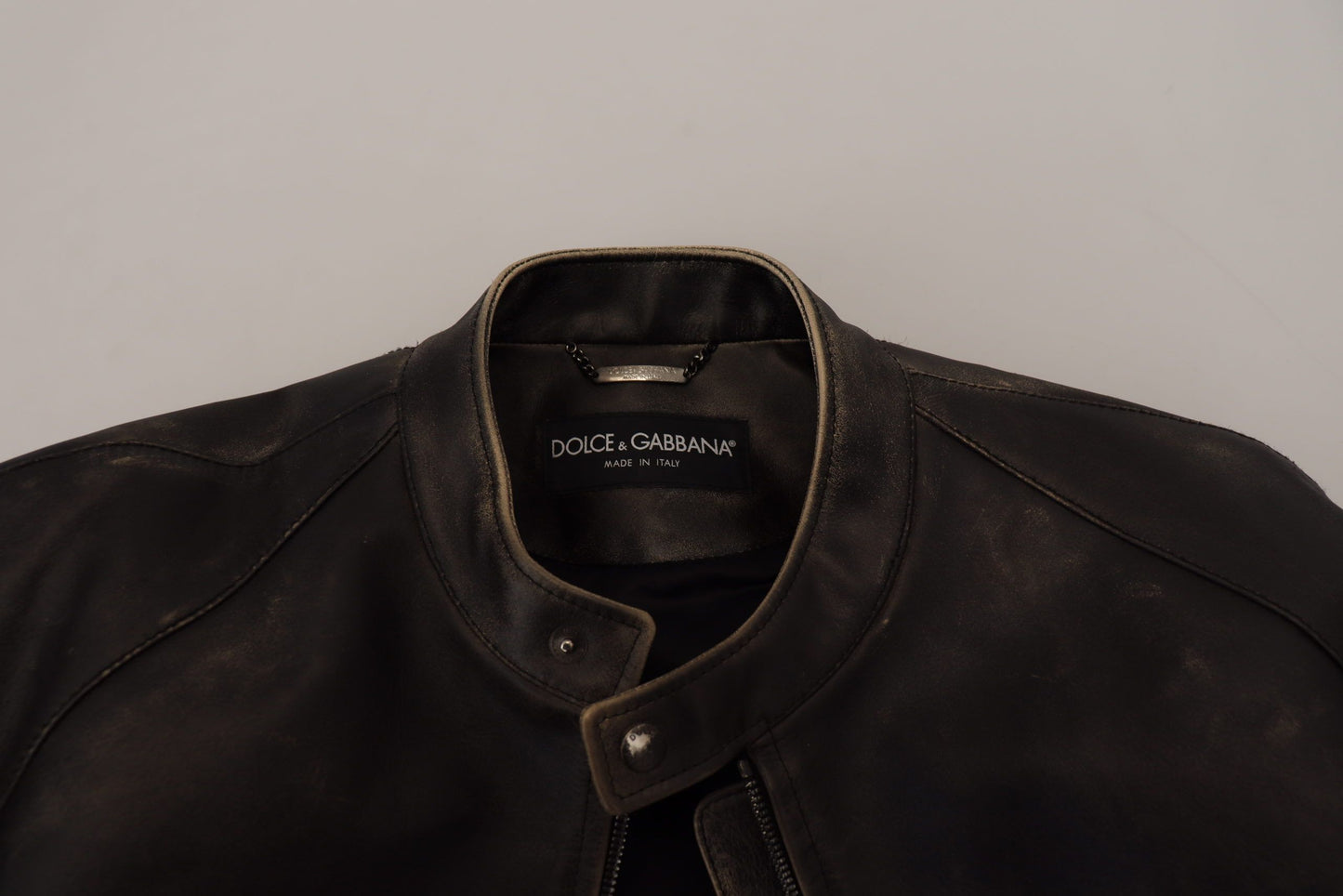 Dolce &amp; Gabbana Black Leather Zipper Biker Coat Jacket