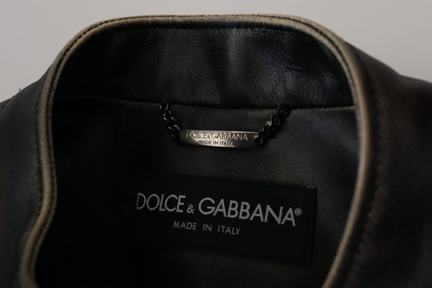 Dolce &amp; Gabbana Black Leather Zipper Biker Coat Jacket