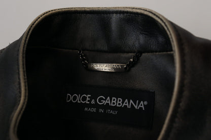 Dolce &amp; Gabbana Black Leather Zipper Biker Coat Jacket