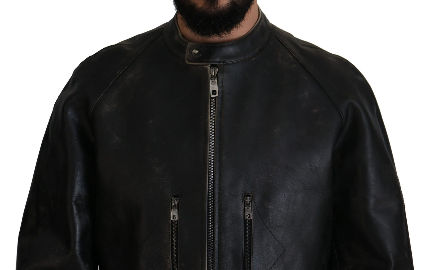 Dolce &amp; Gabbana Black Leather Zipper Biker Coat Jacket