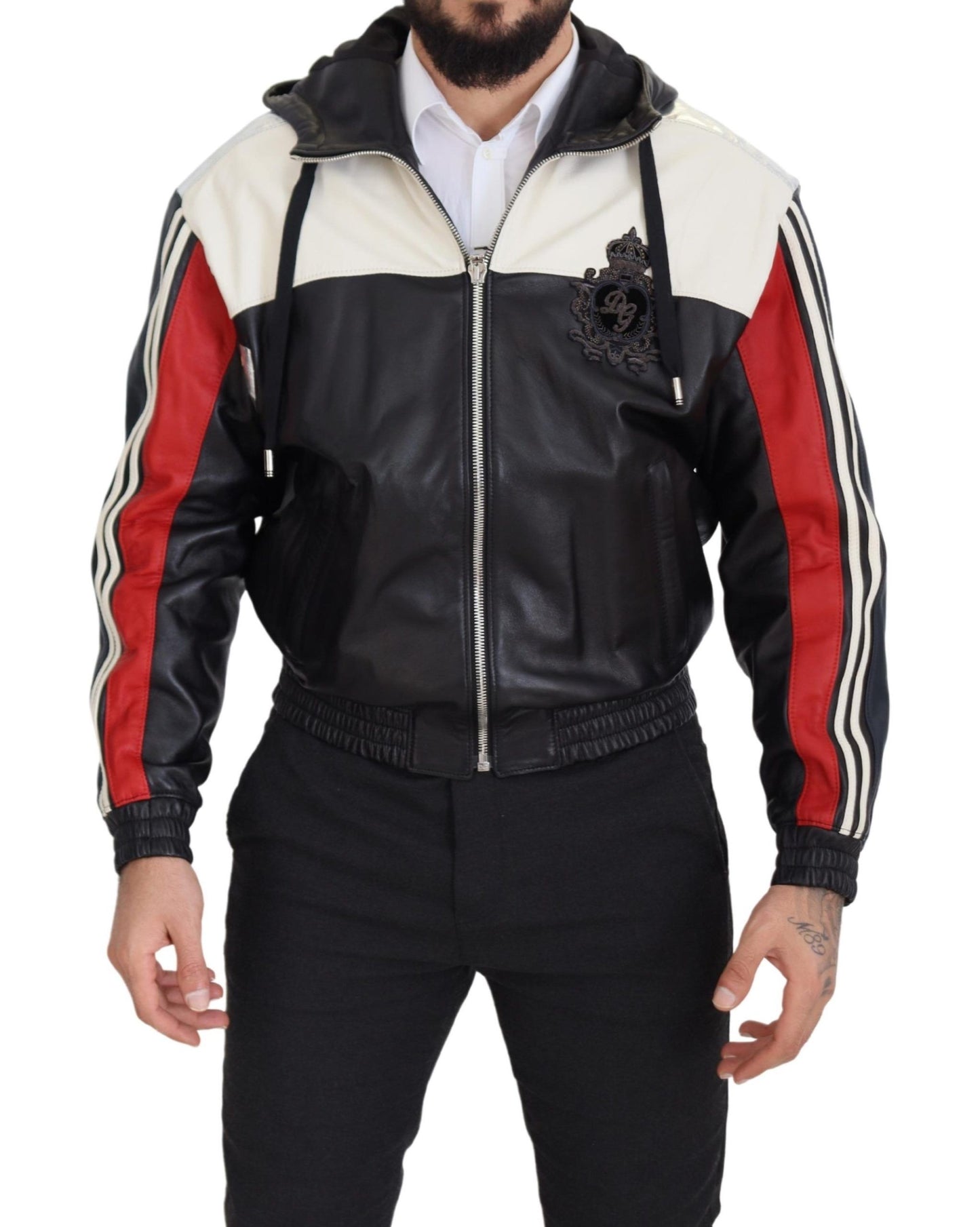 Dolce &amp; Gabbana Black Leather Hooded Blouson Coat Jacket