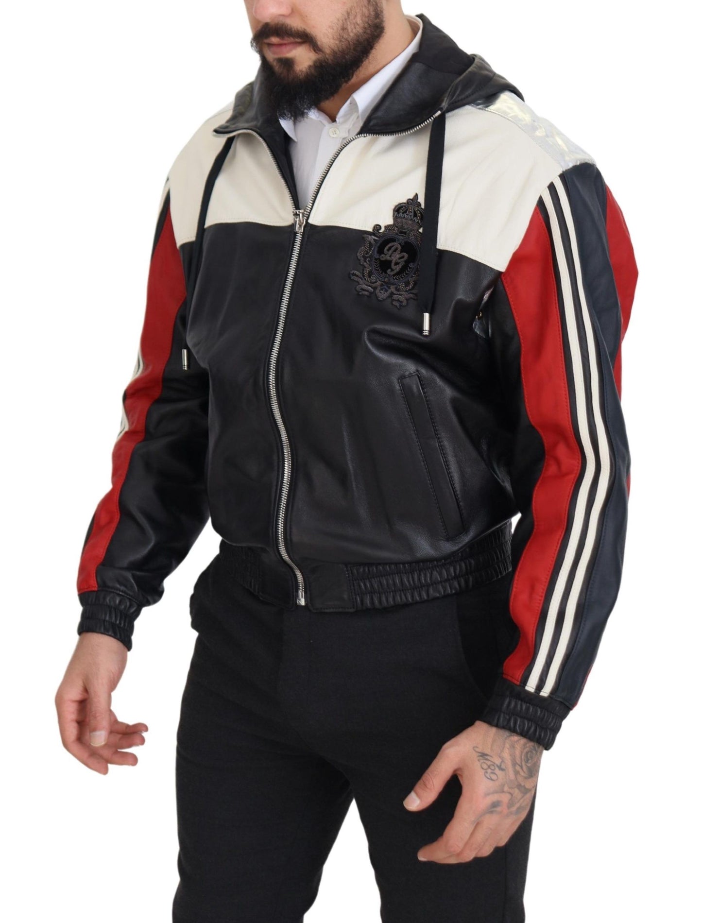 Dolce &amp; Gabbana Black Leather Hooded Blouson Coat Jacket