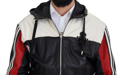 Dolce &amp; Gabbana Black Leather Hooded Blouson Coat Jacket