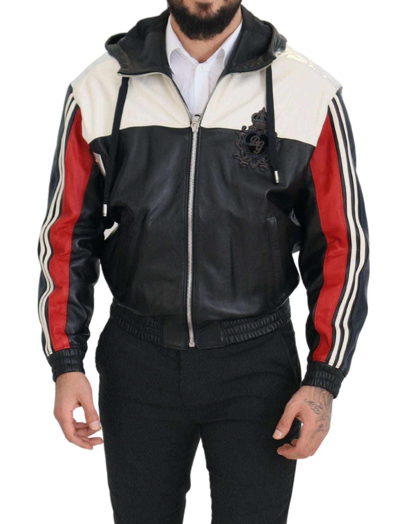 Dolce &amp; Gabbana Black Leather Hooded Blouson Coat Jacket
