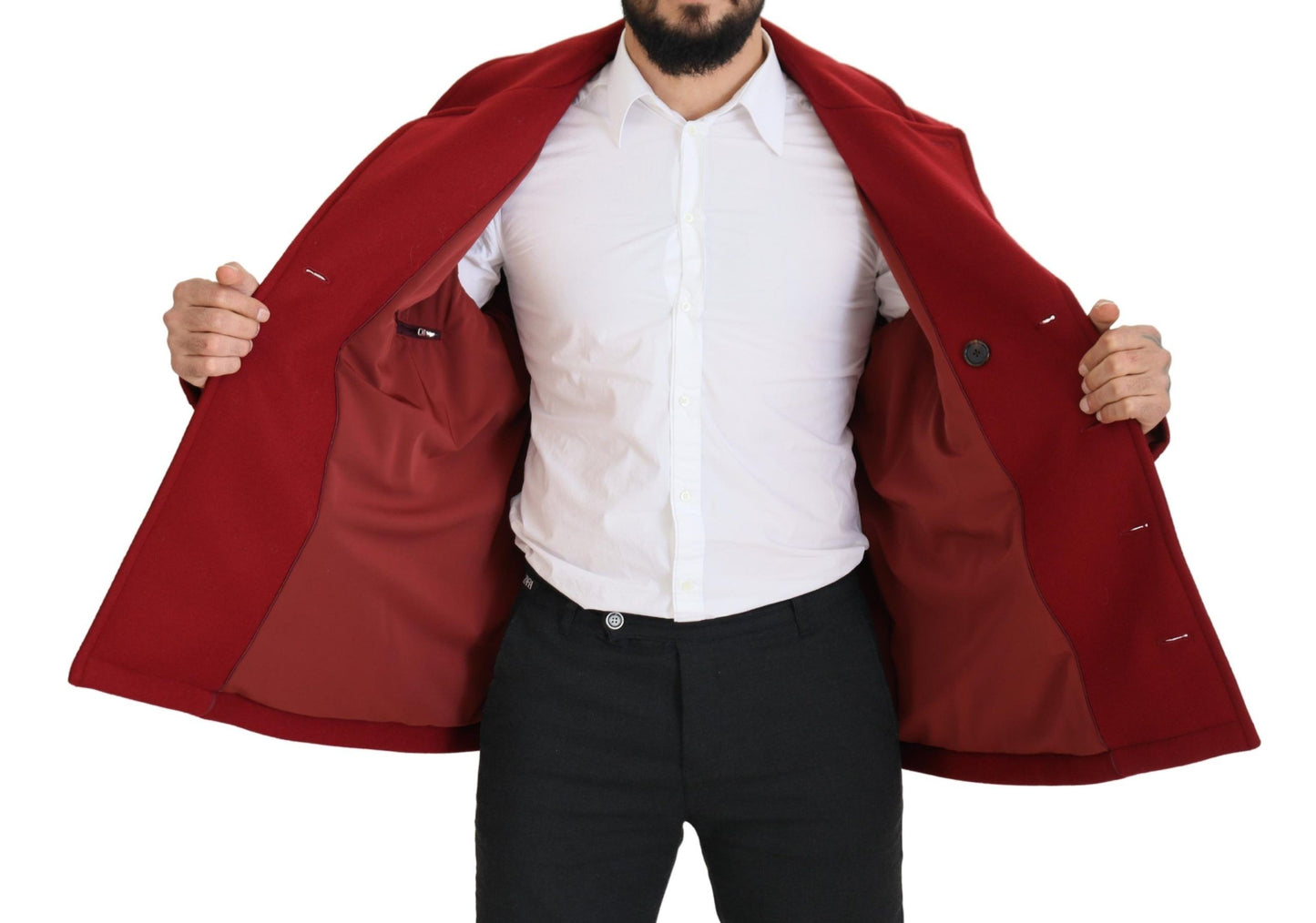Dolce &amp; Gabbana Red Wool Double Breasted Coat Jacket