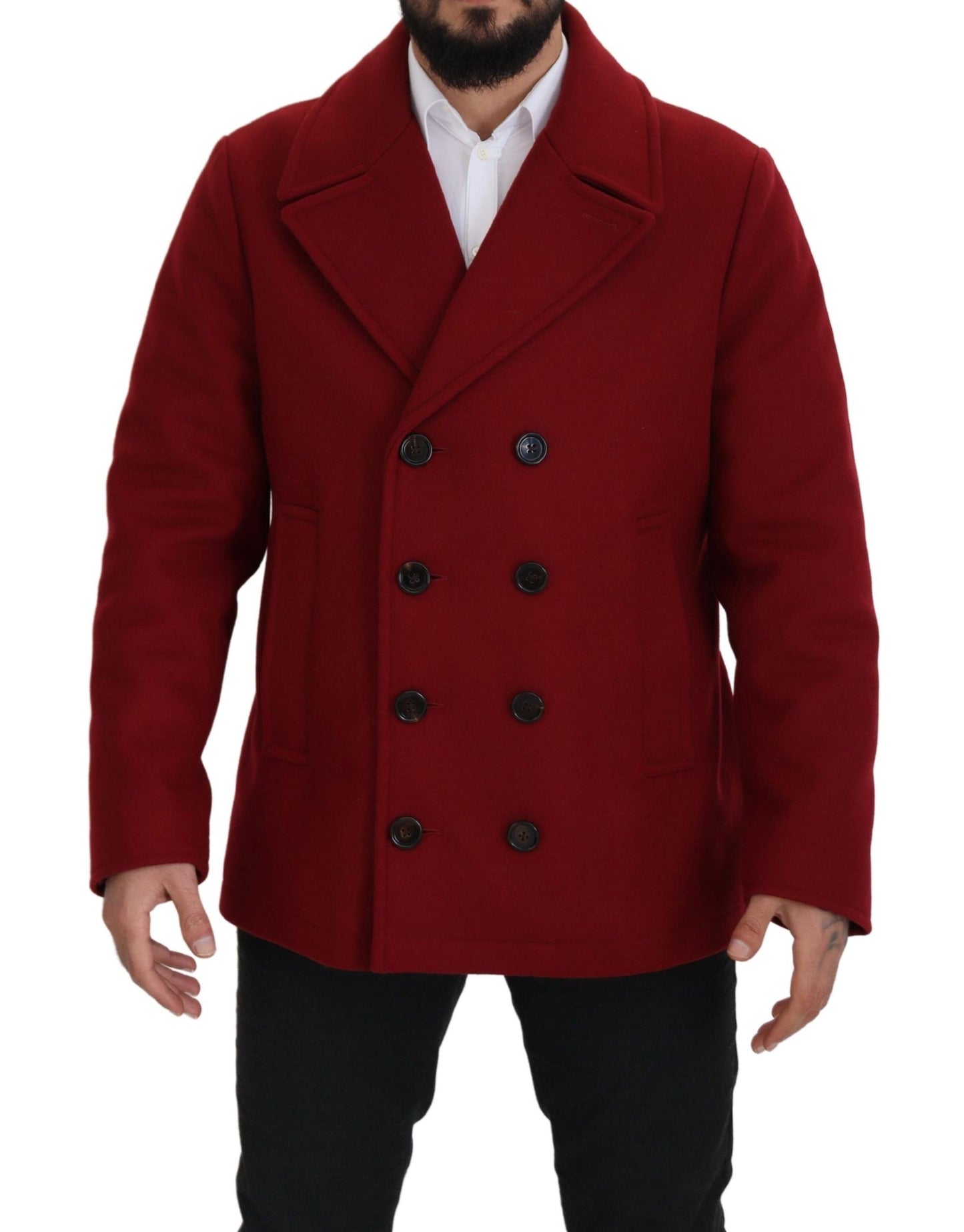 Dolce &amp; Gabbana Red Wool Double Breasted Coat Jacket